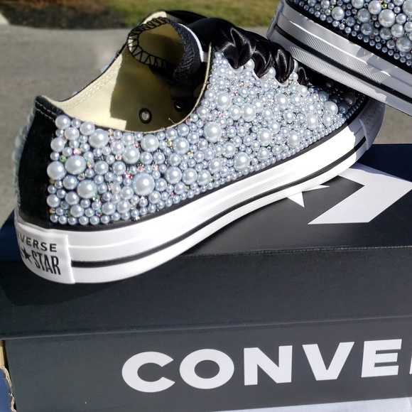 Custom Blinged Black Low Top Converse All Stars - Picture 8 of 8